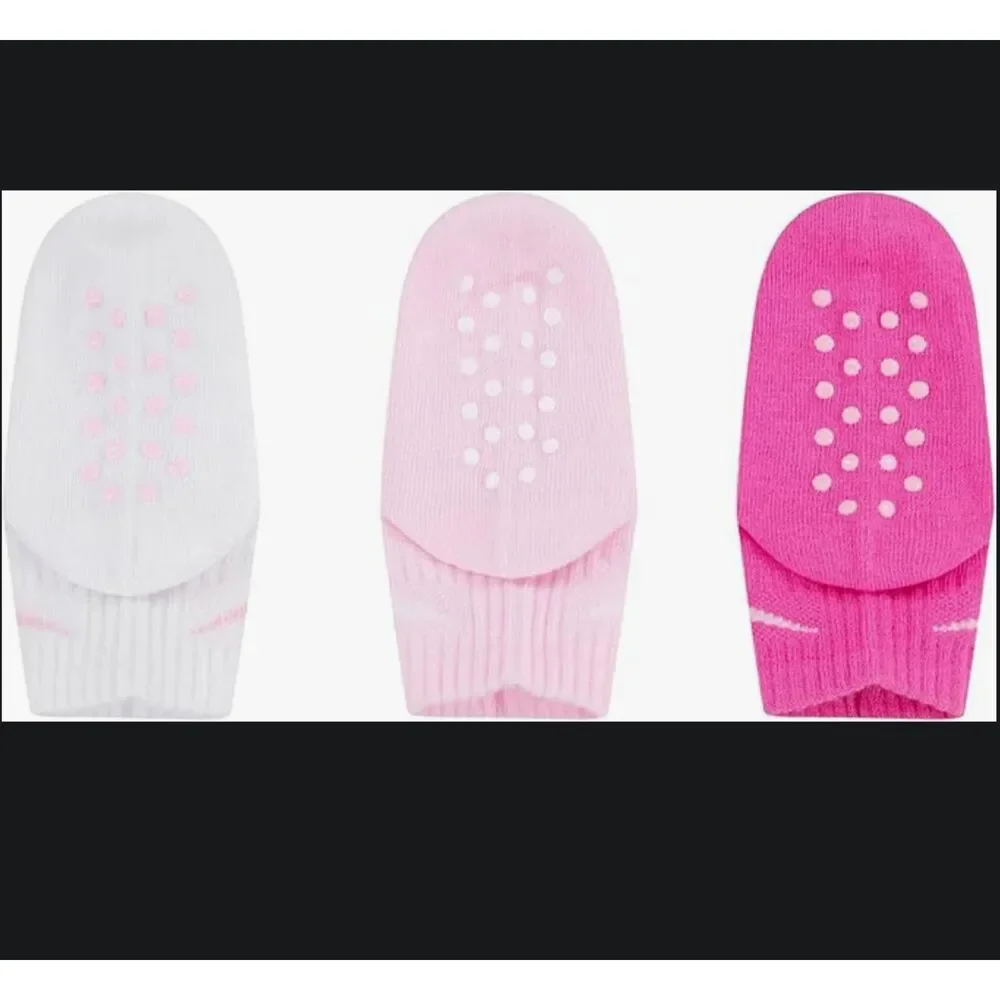 Nike Toddler Gripper Ankle Socks 3-Pack Pink White 12-24 Months NEW